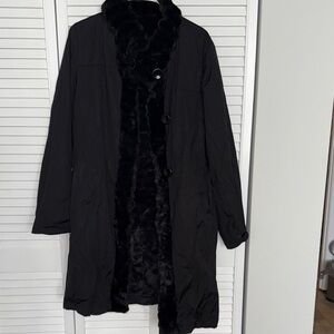 Black Faux Fur Lined Coat Reversible